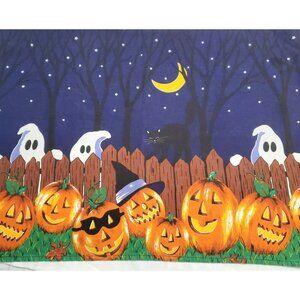 VTG Avon Halloween Tablecloth Peak-a-Boo Ghost Jack O Lantern Black Cat 68 x 50